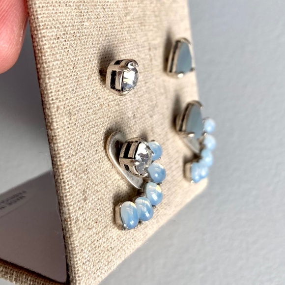 Stella & Dot Ear Jacket Crescent 4-in-1 Earrings - Silver + Pale Blue - Picture 4 of 6